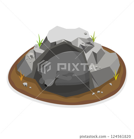 3D Isometric Flat Vector Set of Cartoon Woodland Animals, Wild Animals Sleeping in Holes. Item 1 124561820