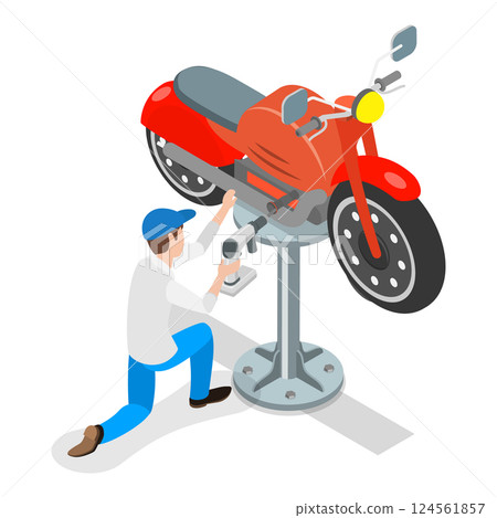 3D Isometric Flat Vector Illustration of Auto Repair Services , Moto Shop. Item 1 3D Isometric Flat Vector Illustration of Auto Repair Services , Moto Shop. Item 1 124561857