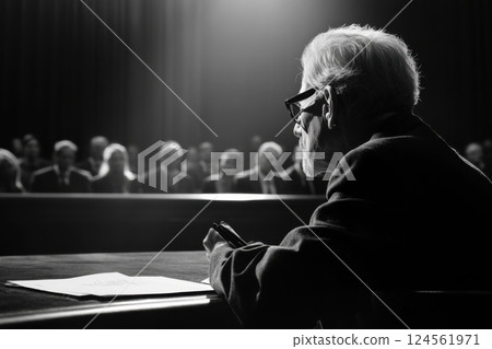 Courtroom artist captures dramatic trial moments with judge and lawyers present 124561971
