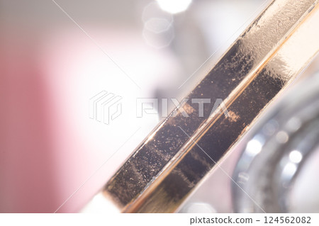 Elegant Close-Up of a Silver Metal Decorative Accessory with Blurred Background Elegant Close-Up of a Silver Metal Decorative Accessory with Blurred Background 124562082