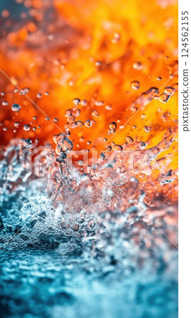 Ocean wave frozen mid motion with flowing lava creating a dramatic contrast of elements Ocean wave frozen mid motion with flowing lava creating a dramatic contrast of elements 124562155