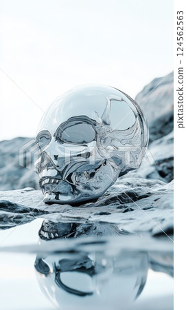 Futuristic helmet design blends glass and stone illuminated by bright light 124562563