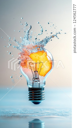 Glowing lightbulb suspended in mid air with one half frozen and the other glowing brightly Glowing lightbulb suspended in mid air with one half frozen and the other glowing brightly 124562777