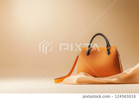 Structured high fashion bag on neutral background with soft lighting 124563018