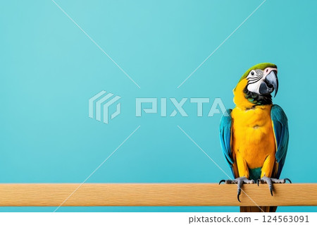 Parrot signs contract on desk in colorful office setting 124563091