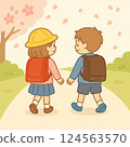 男孩和女孩去上學 124563570