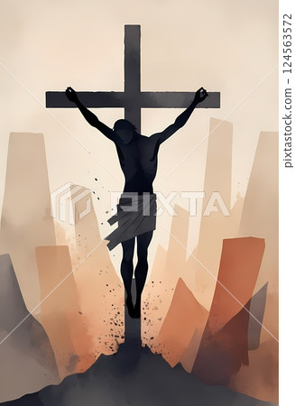 The Passion of Christ Minimalist Watercolor Illustration of Sacrifice, Faith, and Easter Redemption The Passion of Christ Minimalist Watercolor Illustration of Sacrifice, Faith, and Easter Redemption 124563572