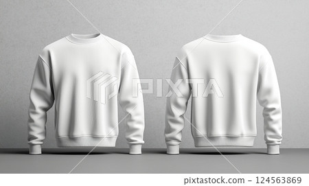 White sweatshirt displayed from front and back against grey background 124563869