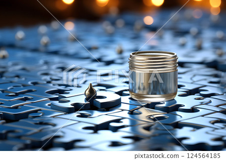 set of gold puzzles with a key. the concept of solving different problems with the help of an idea 124564185