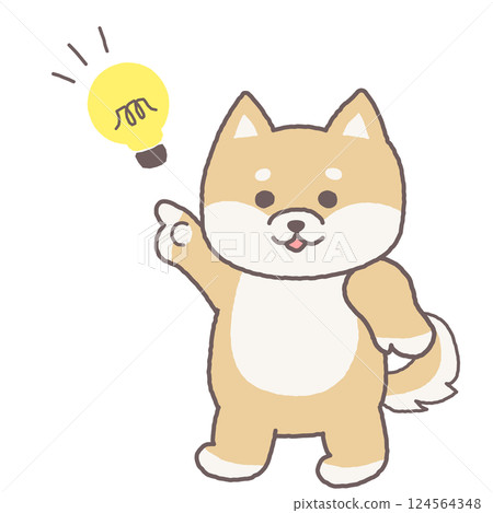 一隻柴犬和一個燈泡閃爍的點姿勢的插圖 124564348