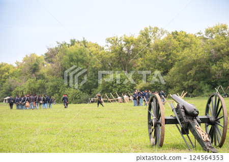 Selective focus on a confederate artillery cannon at the Civil War Days in Canton, South Dakota  124564353