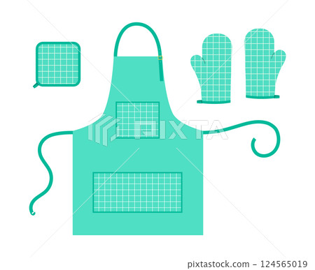 Set of Aprons, Oven Gloves and potholder Fashion mint cartoon windowpane tartan check pattern hand accessory 124565019