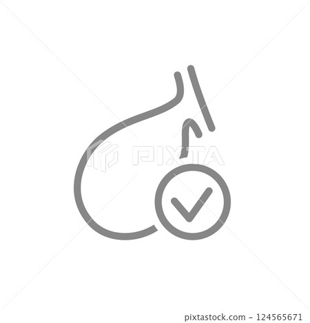 Gallbladder with tick checkmark line icon. Healthy organ symbol. Vector illustration 124565671