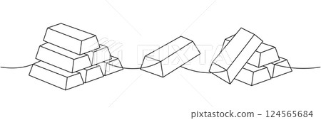 Set of gold bars one line continuous drawing. Money investment and finance. Vector illustration. Set of gold bars one line continuous drawing. Money investment and finance. Vector illustration. 124565684