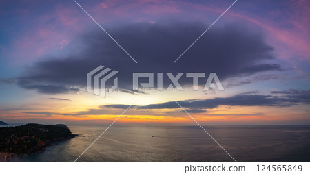 aerial view beautiful sky in sunset at horizon. 124565849