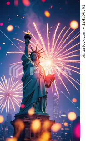 Patriotic fireworks light up the sky in celebration of Independence Day in the United States. 124566561