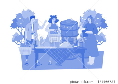 Food and wine tour guide exploring local culinary delights. 124566781