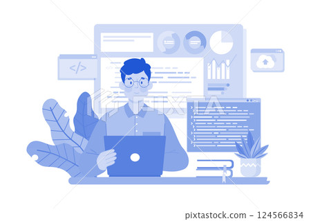 IT manager managing team technology systems. IT manager managing team technology systems. 124566834