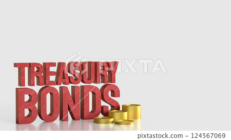 The Red treasury bond and gold coins for Business 3d Rendering. 124567069