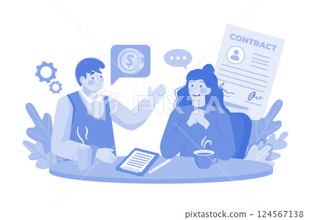 Job seekers negotiate salary and other benefits. 124567138