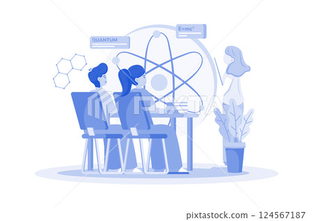 A student attends quantum mechanics lecture. 124567187