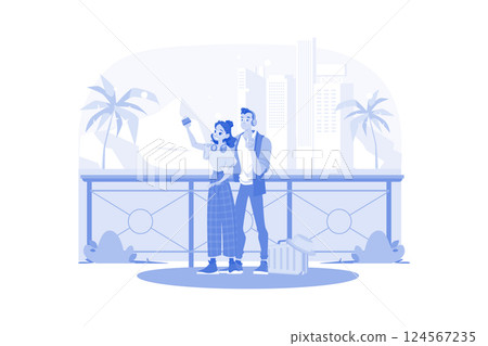 A couple takes photos at beautiful tourist spots 124567235