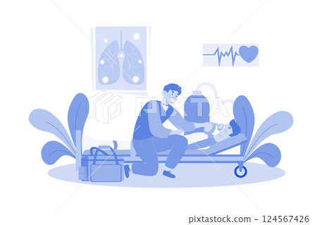 A Doctor Helps Patients Breathing Difficulties 124567426