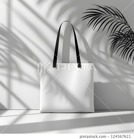 Blackandwhite automotive design tote bag with black handles by a palm tree 124567621