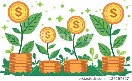 Coins blossoming from circular stacks resemble a unique botanical display 124567867