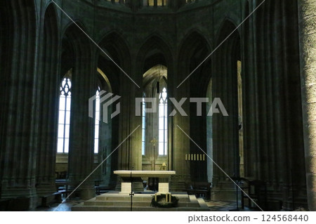 Simple stained glass in the monastery Simple stained glass in the monastery 124568440