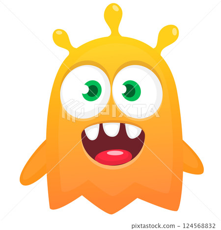 Funny cartoon monster character. Illustration of cute and happy alien creature for Halloween party decoration or package design. Vector isolated 124568832