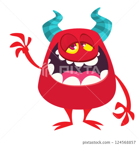 Angry cartoon flying monster with funny face. Halloween vector illustration. Great for package or party decoration Angry cartoon flying monster with funny face. Halloween vector illustration. Great for package or party decoration 124568857