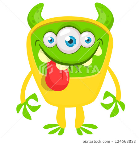 Angry cartoon flying monster with funny face. Halloween vector illustration. Great for package or party decoration Angry cartoon flying monster with funny face. Halloween vector illustration. Great for package or party decoration 124568858