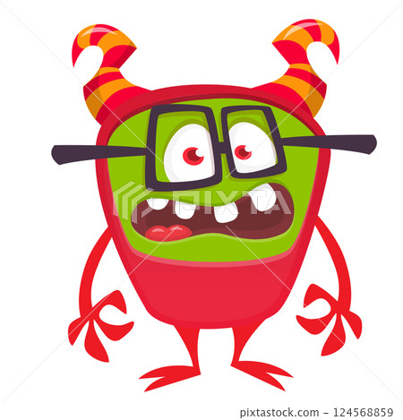 Funny cartoon monster wearing eyeglasses. Character design for Halloween. Vector illustration. Great for package or party decoration Funny cartoon monster wearing eyeglasses. Character design for Halloween. Vector illustration. Great for package or party decoration 124568859