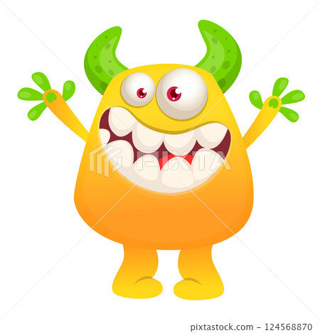 Happy cartoon monster with funny face expression. Halloween vector illustration. Character design for package or party decoration 124568870