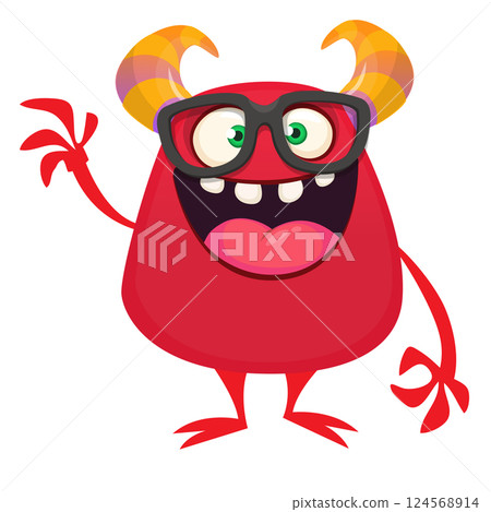 Funny cartoon monster wearing eyeglasses. Character design for Halloween. Vector illustration. Great for package or party decoration 124568914