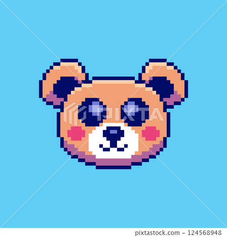 Pixel art Cute Bear Face game asset design 124568948
