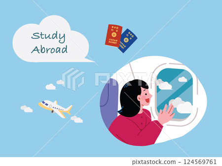 Woman looking out from airplane window 124569761