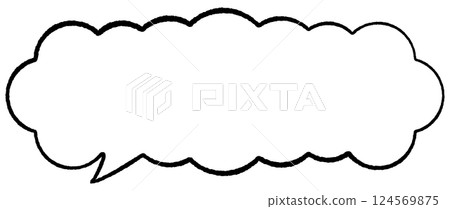 A simple speech bubble in a line drawing style. Fluffy, fine clouds, horizontal, tail left, monotone A simple speech bubble in a line drawing style. Fluffy, fine clouds, horizontal, tail left, monotone 124569875