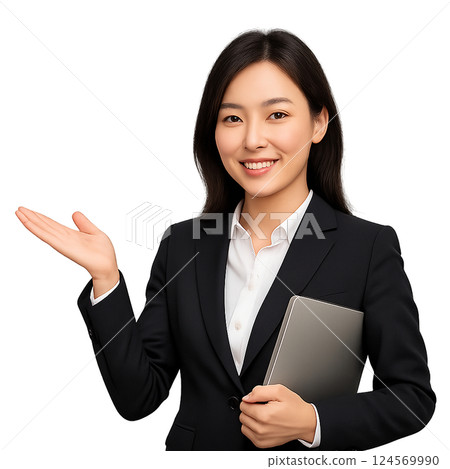 帶筆記型電腦的商務女性 124569990