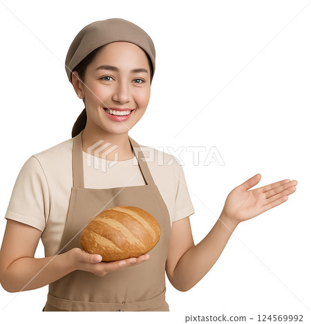 拿著麵包的麵包店婦女 124569992