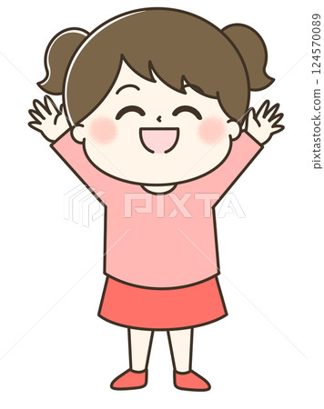 A cute, full-body illustration of a smiling girl cheering 124570089