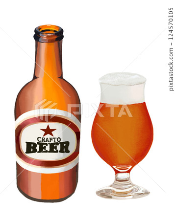 Craft beer (brown) without lid, with beer glass 124570105