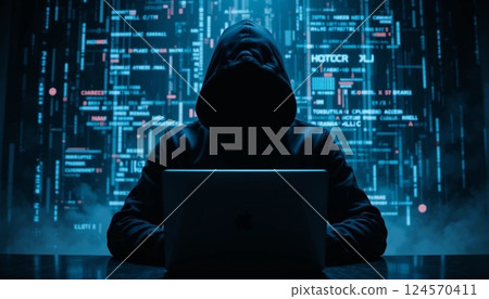 Anonymous Hacker in Hoodie Using Laptop | Cybersecurity, Cybercrime, and Hacking Concept. Anonymous Hacker in Hoodie Using Laptop | Cybersecurity, Cybercrime, and Hacking Concept. 124570411
