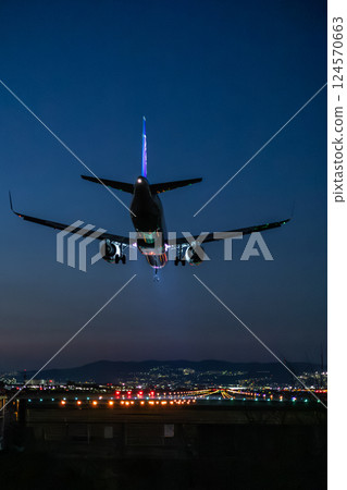 在大阪國際機場的飛機著陸 在大阪國際機場的飛機著陸 124570663