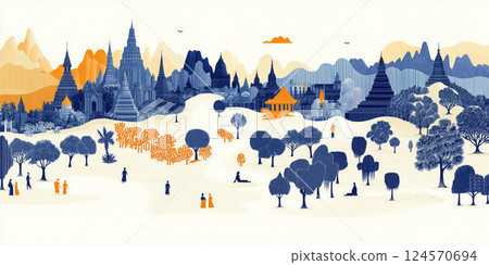 vibrant illustration of Thailand cultural landmarks and natural scenery 124570694