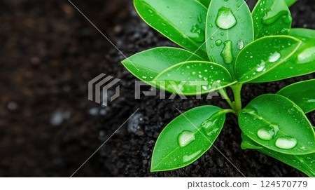 Young Plant Growing in Fertile Soil with Morning Dew Capturing the Essence of Nature's Renewal 124570779