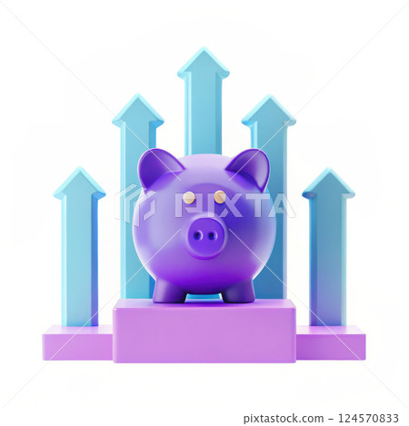 Colorful Piggy Bank Surrounded by Growing Charts Representing Financial Success and Investment Growth 124570833