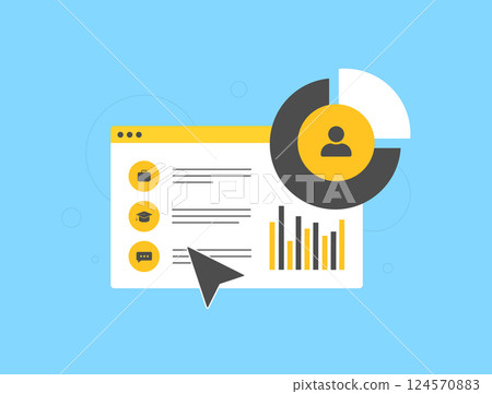 HR statistics, metrics and analytics for workforce management. HR data analysis, employee performance insights and recruitment trends. Human resources reporting and online analytics illustration 124570883