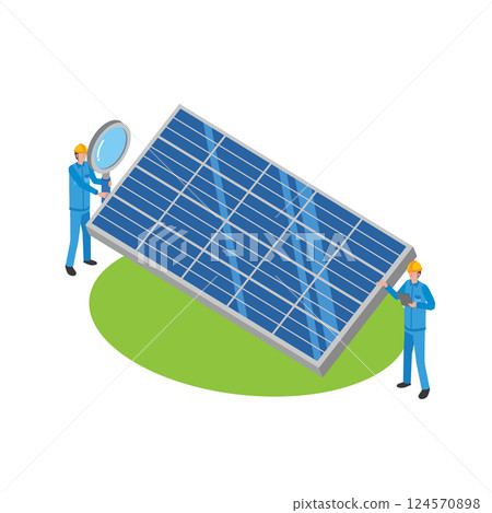 工人檢查太陽能發電設施 工人檢查太陽能發電設施 124570898